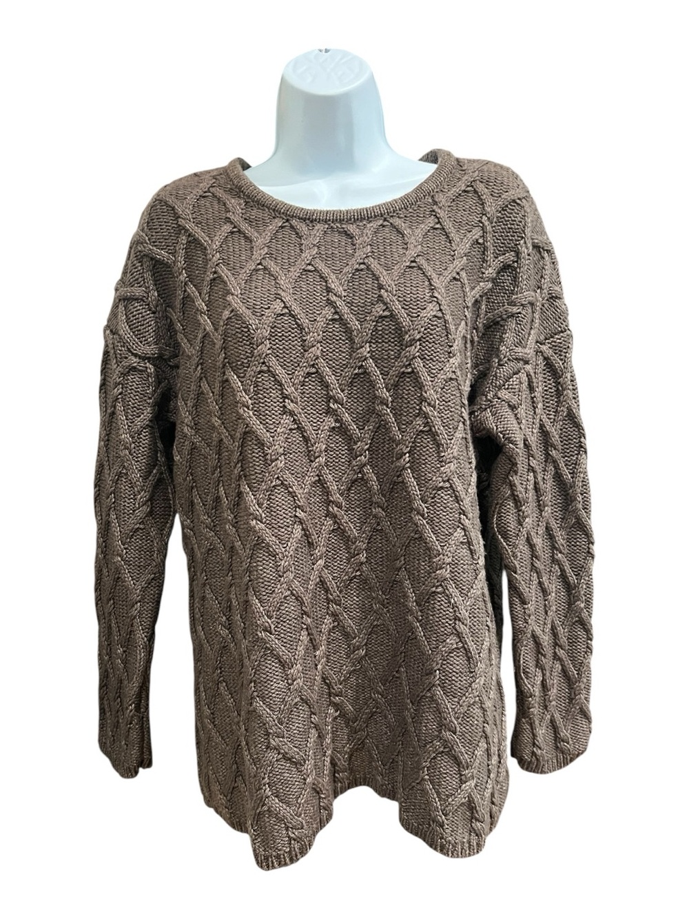 Pure Jill Textured Cable Knit Earthy Brown Sweater Cabincore Granola Girl L.